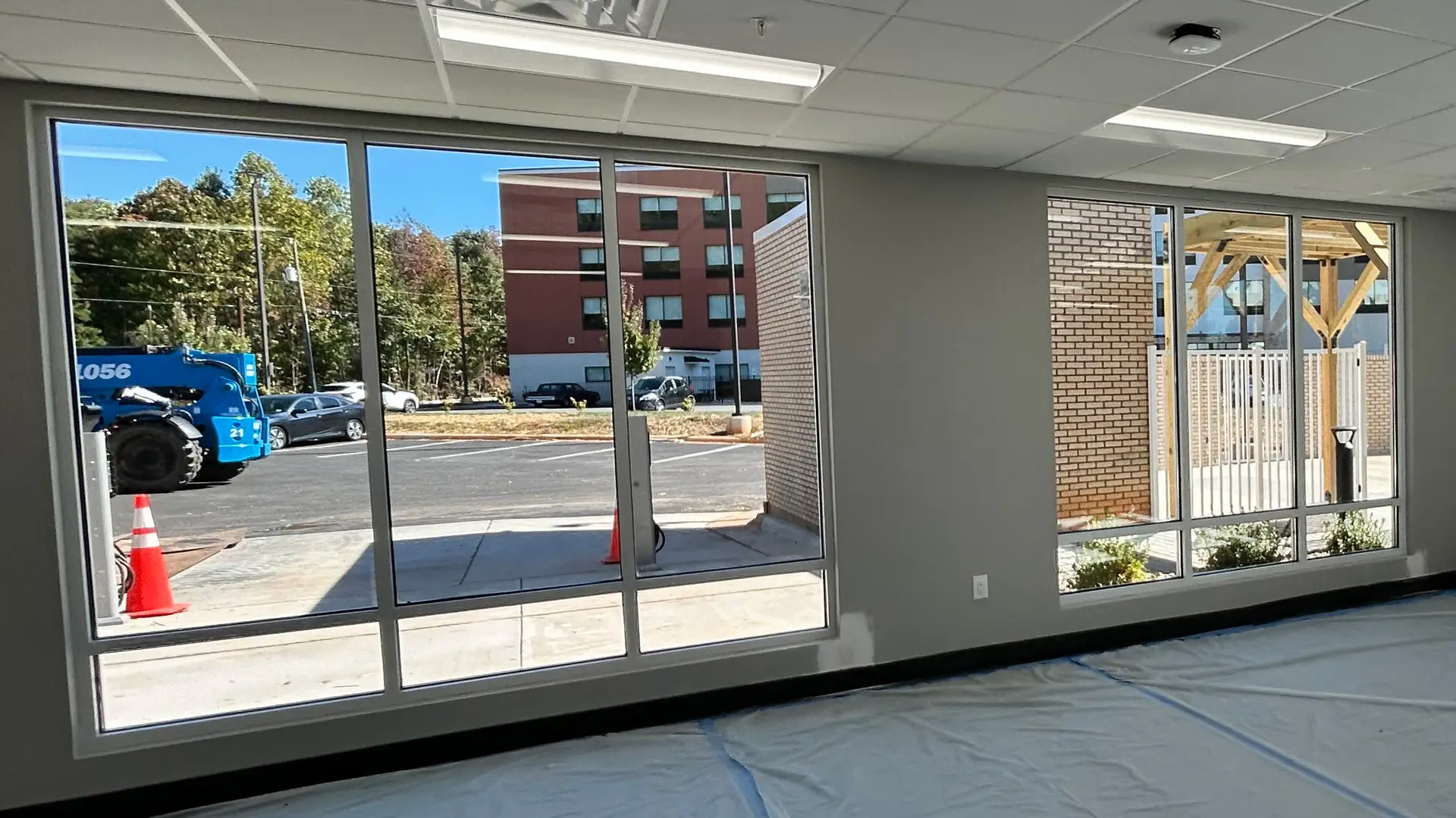 Hotel lobby interior windows after post construction cleaning